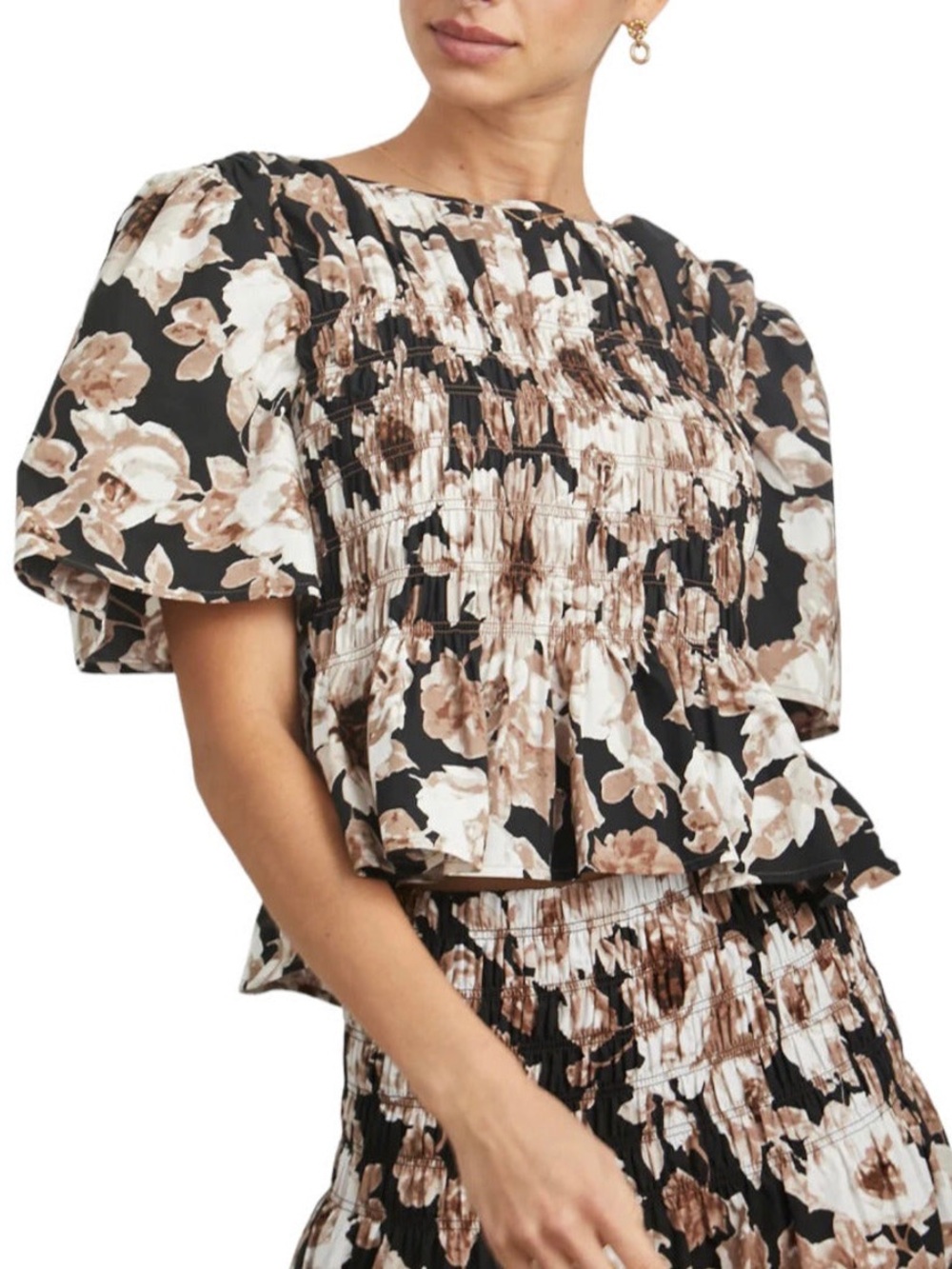 Rails Rosie Smocked Top Sepia Roses XL